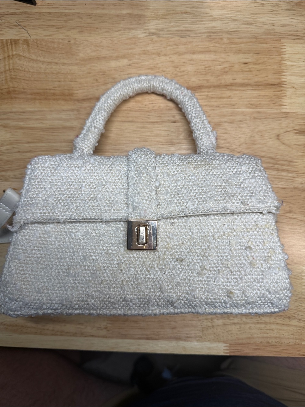 H&M Ivory Bouclé Top-Handle Bag with Gold Hardware
